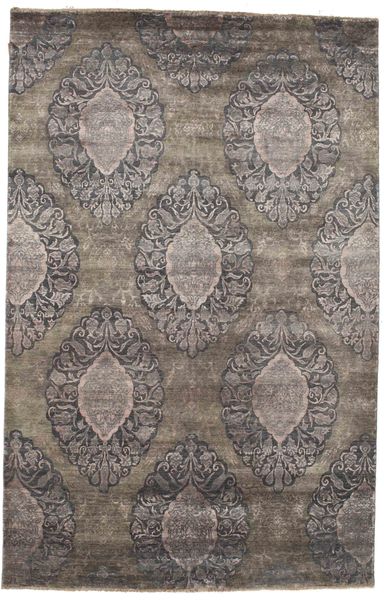  Damask 絨毯 196X303 モダン 手織り 濃いグレー/薄い灰色 ( インド)