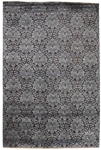  Damask 絨毯 200X301 モダン 手織り 濃いグレー/薄い灰色 ( インド)