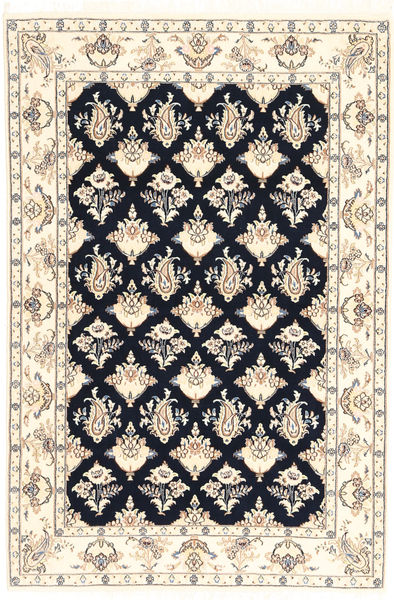 手織り ナイン 6La 絨毯 110X167 ペルシャ ベージュ/黒 小 絨毯 