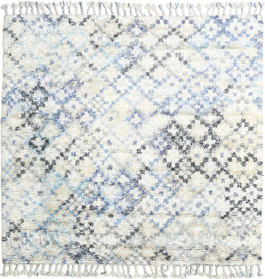  シャギー ラグ ウール 絨毯 200X200 Greta クリームホワイト/青 正方形 ラグ 絨毯 