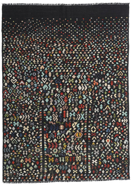  キリム モダン 絨毯 210X288 モダン 手織り 黒/濃いグレー (ウール, アフガニスタン)