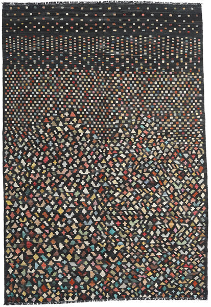  キリム モダン 絨毯 202X292 モダン 手織り 黒/濃いグレー (ウール, アフガニスタン)