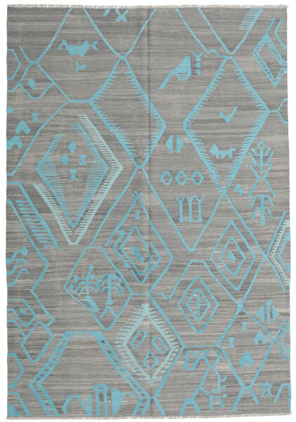  キリム モダン 絨毯 203X292 モダン 手織り 濃いグレー/薄い灰色/ターコイズブルー (ウール, アフガニスタン)
