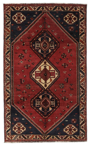 155X256 絨毯 シラーズ 絨毯 オリエンタル 手織り 黒/深紅色の (ウール, ペルシャ/イラン)