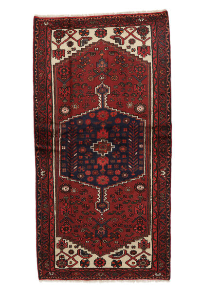 104X205 絨毯 ハマダン 絨毯 オリエンタル 手織り 黒/深紅色の (ウール, ペルシャ/イラン)