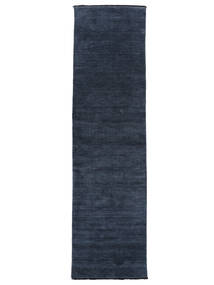  ハンドルーム Fringes - 紺色の 絨毯 80X300 モダン 廊下 カーペット ホワイト/クリーム色/黒 (ウール, インド)