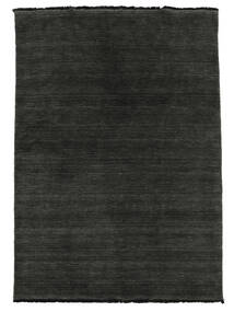 Handloom Fringes 100X160 小 黒/グレー 単色 ウール 絨毯 絨毯 