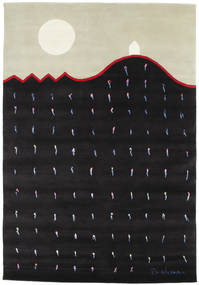  Landing 絨毯 155X225 モダン 手織り 黒/暗めのベージュ色の (ウール, インド)