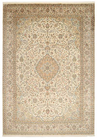  カシミール ピュア シルク 絨毯 244X347 オリエンタル 手織り 薄茶色/ベージュ (絹, インド)