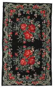  薔薇 キリム Moldavia 絨毯 194X325 オリエンタル 手織り 黒 (ウール, モルドバ)