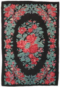 173X247 絨毯 薔薇 キリム Moldavia 絨毯 オリエンタル 黒/深紅色の (ウール, モルドバ)