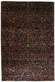 Sari ピュア シルク 絨毯 202X302 モダン 手織り 黒/濃い茶色 (絹, インド)
