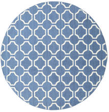 London Ø 225 青/オフホワイト 幾何学模様 ラウンド ウール 絨毯 絨毯 