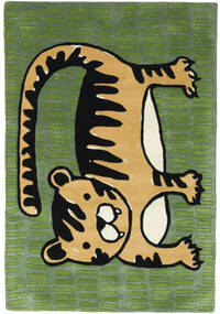  120X180 キッズカーペット 小 Cool Cat 絨毯 - グリーン/マスタード ウール, 