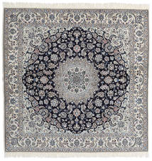  ナイン 9La 絨毯 202X205 オリエンタル 手織り 正方形 薄い灰色/濃い茶色 (ウール/絹, ペルシャ/イラン)