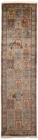  カシミール ピュア シルク 絨毯 84X306 オリエンタル 手織り 廊下 カーペット 茶/薄い灰色 (絹, インド)