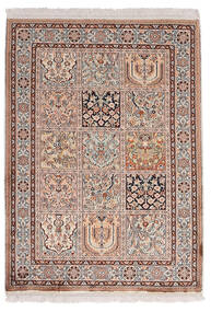  カシミール ピュア シルク 絨毯 84X117 オリエンタル 手織り 濃い茶色/ホワイト/クリーム色 (絹, インド)