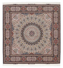 絨毯 ペルシャ タブリーズ 60 Raj 絹の縦糸 絨毯 202X208 正方形 茶/薄い灰色 ( ペルシャ/イラン)