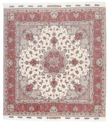 205X207 絨毯 タブリーズ 60 Raj 絹の縦糸 絨毯 オリエンタル 手織り 正方形 ベージュ/赤 (ペルシャ/イラン)