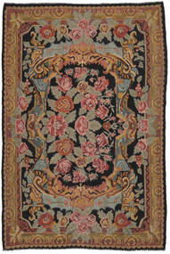  薔薇 キリム Moldavia 絨毯 232X350 オリエンタル 手織り 濃い茶色/黒 (ウール, モルドバ)