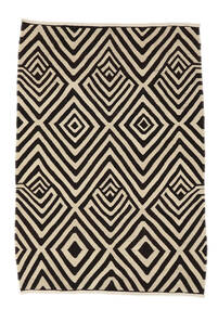  キリム モダン 絨毯 147X207 モダン 手織り 黒/薄茶色/ホワイト/クリーム色 (ウール, アフガニスタン)