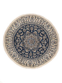  ナイン 絨毯 Ø 206 オリエンタル 手織り ラウンド 黒/濃いグレー (ウール, ペルシャ/イラン)
