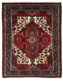 絨毯 手織り ハマダン 絨毯 112X143 黒/深紅色の (ウール, ペルシャ/イラン)