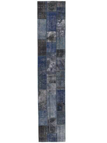  Patchwork - Persien/Iran 絨毯 84X414 モダン 手織り 廊下 カーペット 黒 (ウール, )