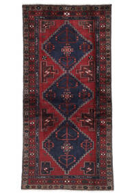 絨毯 ペルシャ ハマダン 絨毯 100X206 黒/深紅色の (ウール, ペルシャ/イラン)
