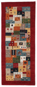  ギャッベ インド 絨毯 80X200 モダン 手織り 廊下 カーペット 黒/深紅色の (ウール, インド)