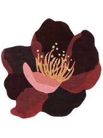  Botanic - 真紅色 絨毯 Ø 150 モダン ラウンド 黒/ホワイト/クリーム色 ( インド)