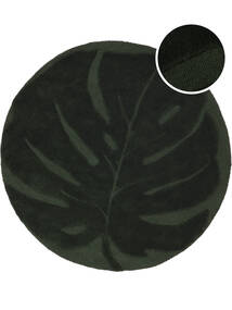  Monstera - 深緑色の 絨毯 Ø 250 モダン ラウンド 黒/ホワイト/クリーム色 大きな (ウール, インド)