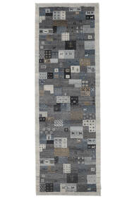 絨毯 ギャッベ インド Fine 絨毯 80X250 廊下 カーペット 黒/濃いグレー (ウール, インド)