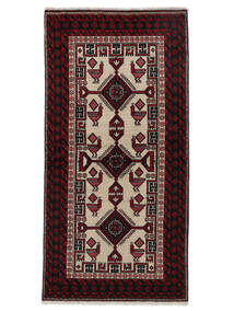 バルーチ 絨毯 94X194 オリエンタル 手織り 黒/濃い茶色 (ウール, ペルシャ/イラン)