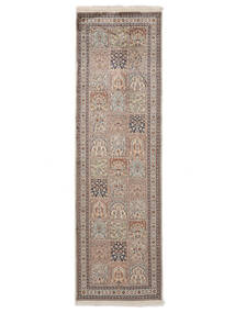  カシミール ピュア シルク 絨毯 75X252 オリエンタル 手織り 廊下 カーペット ホワイト/クリーム色/濃い茶色 (絹, インド)