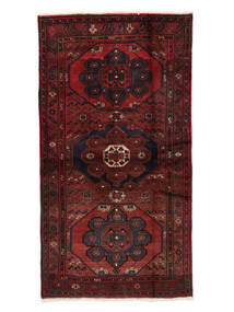 手織り ハマダン 絨毯 105X198 ペルシャ ウール 絨毯 黒/深紅色の 小 絨毯 