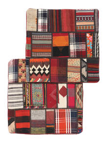 65X65 絨毯 オリエンタル Patchwork Pillowcase - 2 Pack 正方形 黒/深紅色の (ウール, ペルシャ/イラン)